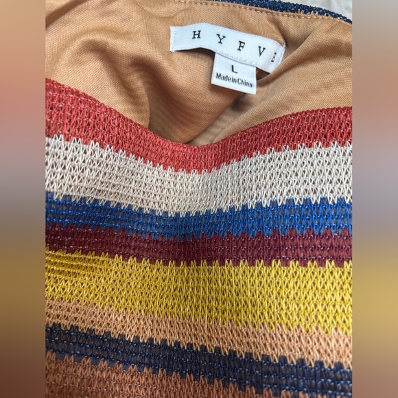 HYFVE Striped Boho Summer Beach 2 Pc Set Knit Crop Top & Shorts Pool SZ L NWOT - Picture 8 of 11